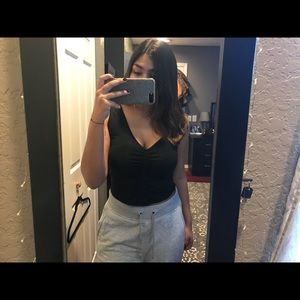 Ruched crop top (black) one size ( fits xs,s,m)